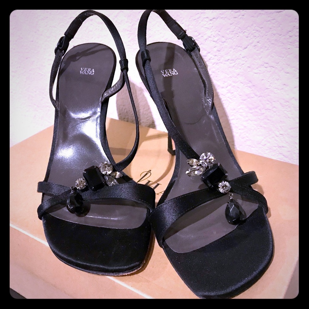 Vera Wang Black Satin Embellished Sandals